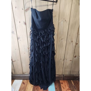 Whitehouse Blackmarket Tiered Waterfall Gown Maxi Dress Sz 12 Black